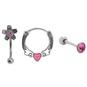 Sakura Body Jewelry 14g 3pc Hoop Labret Barbell Pink